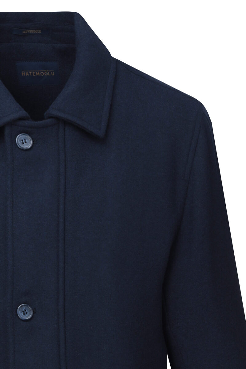 Lacivert Regular Fit Bebe Yaka Yünlü Kaban - Hatemoğlu (1)