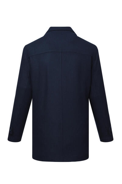 Lacivert Regular Fit Bebe Yaka Yünlü Kaban - 3