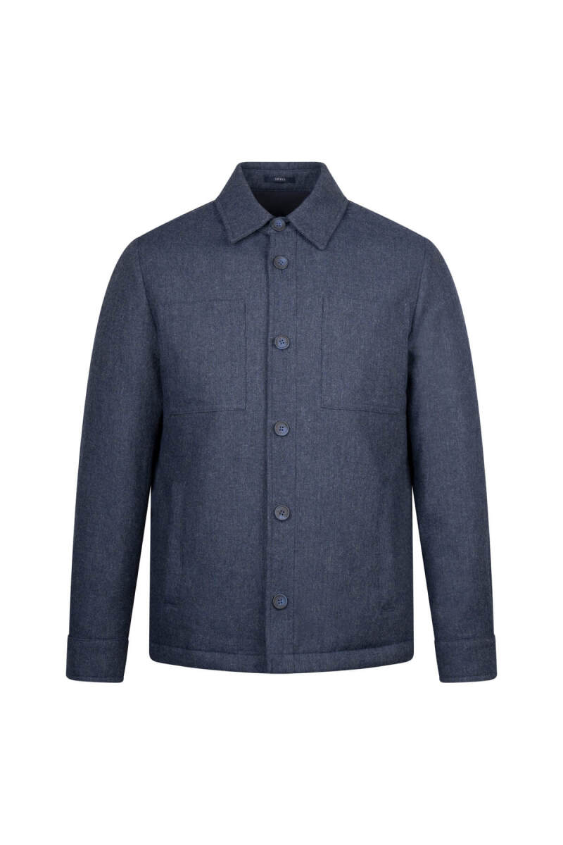 Lacivert Regular Fit Yünlü Mont - Hatem Saykı