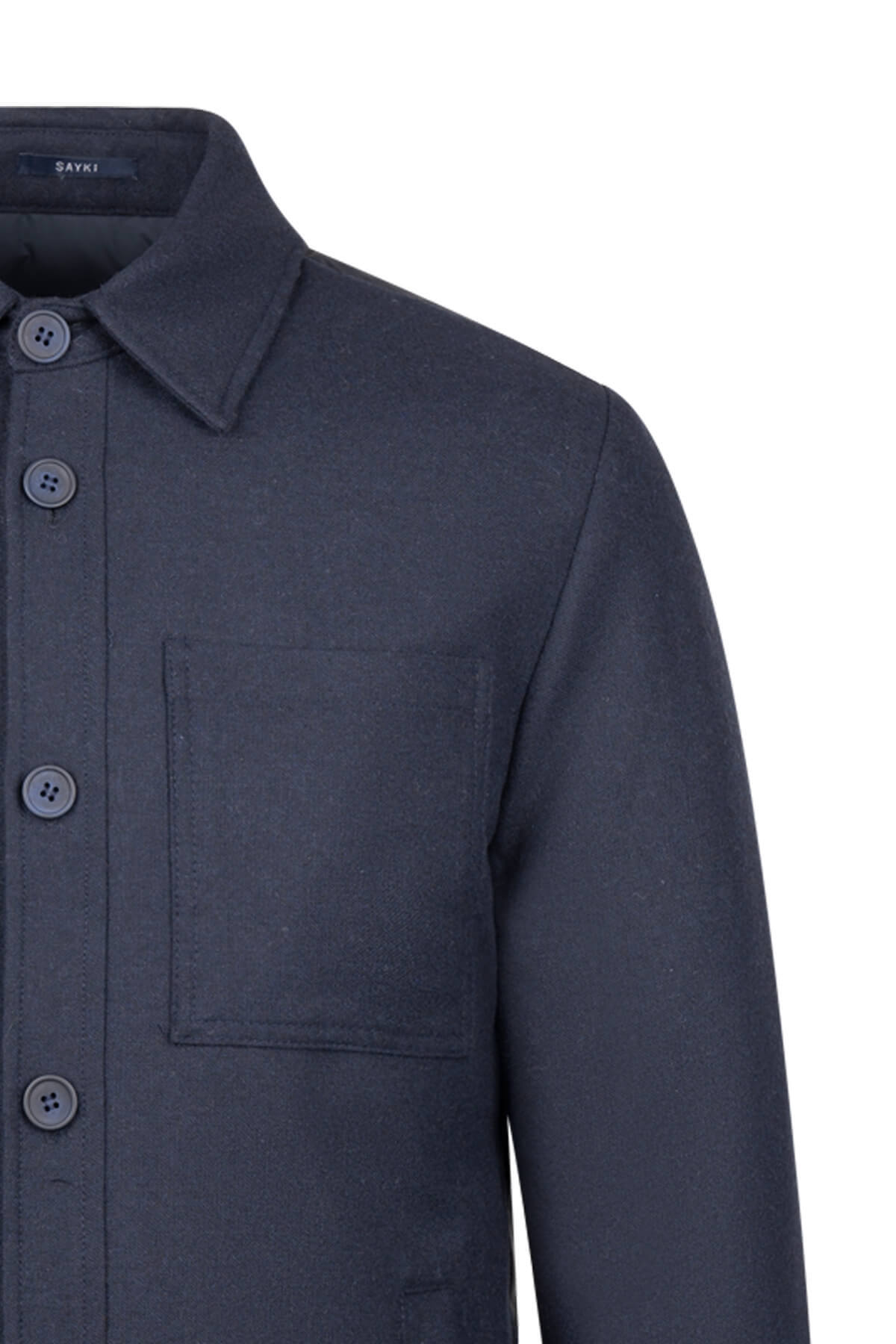 Lacivert Regular Fit Yünlü Mont - 3