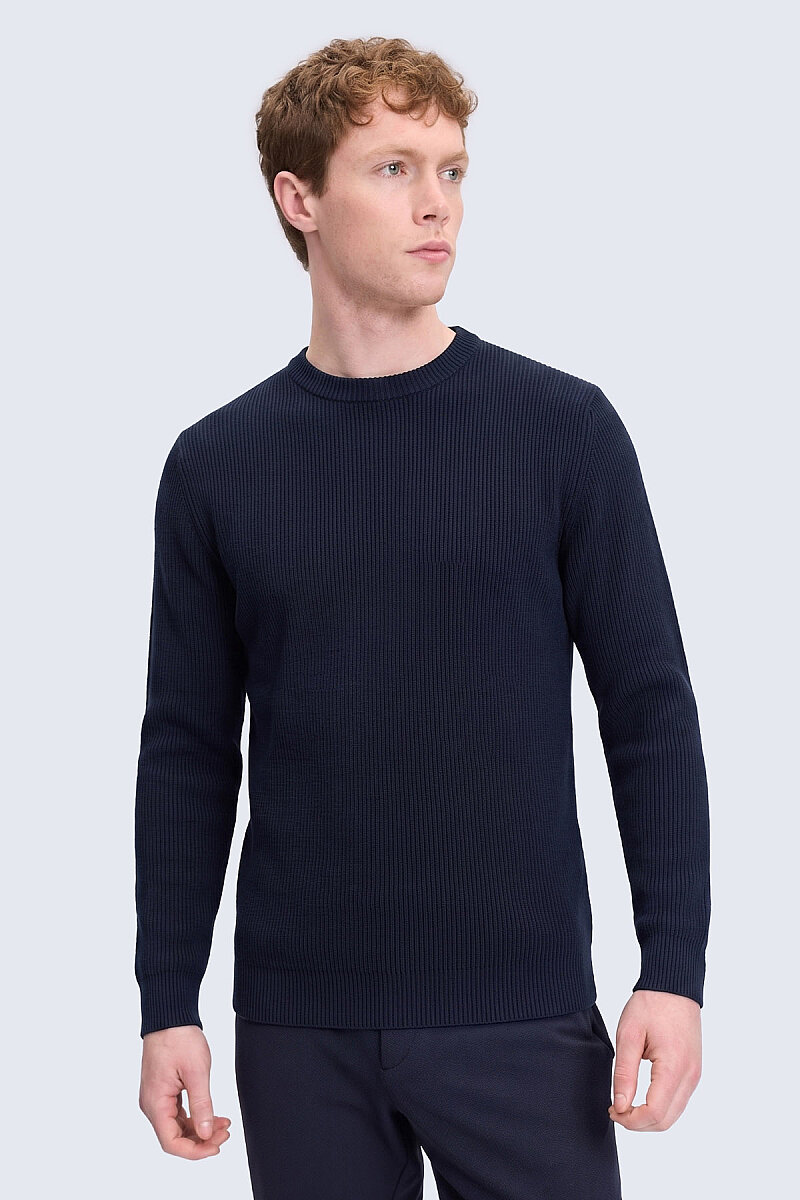 Lacivert Regular Fit Fitilli Bisiklet Yaka Rayon Kazak