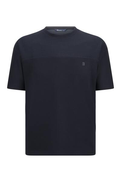 Lacivert Regular Fit Bisiklet Yaka Oversize Tişört 