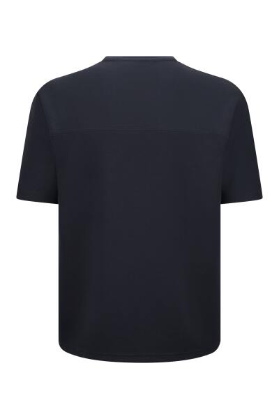 Lacivert Regular Fit Bisiklet Yaka Oversize Tişört - 2