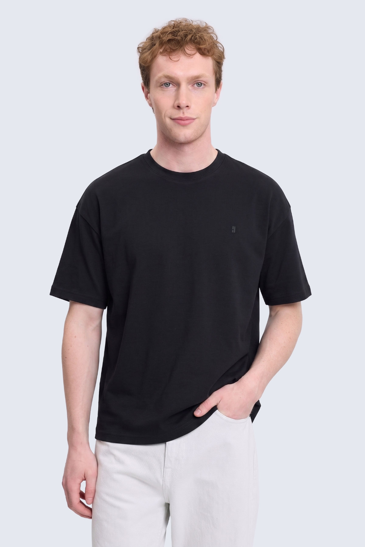 Lacivert Regular Fit Bisiklet Yaka Oversize Tişört - 1