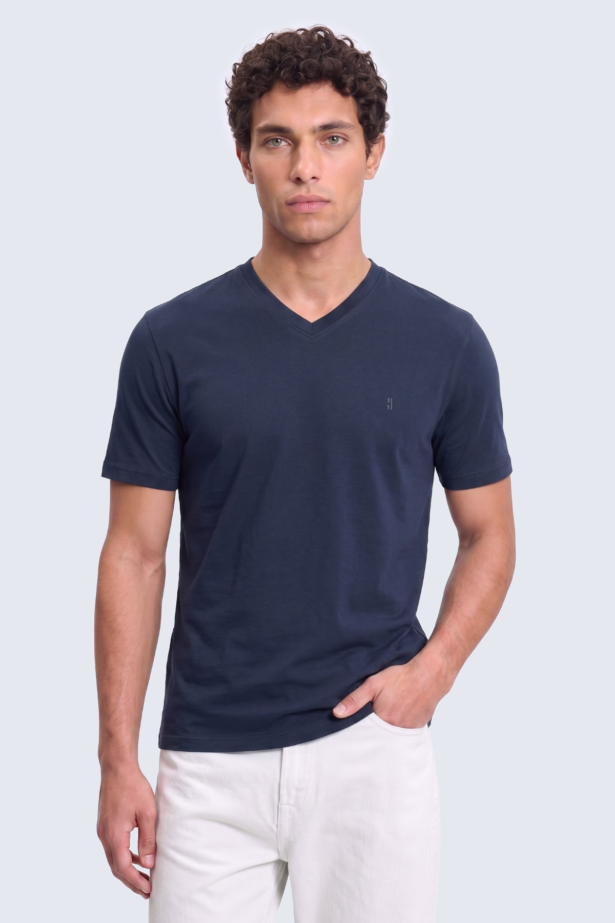 Lacivert Regular Fit Bisiklet Yaka Pamuklu Tişört - 1