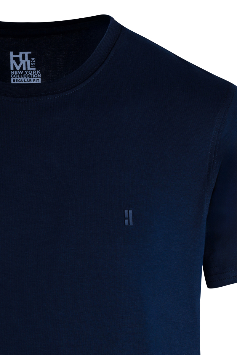 Lacivert Regular Fit Bisiklet Yaka Pamuklu Tişört - HTML (1)