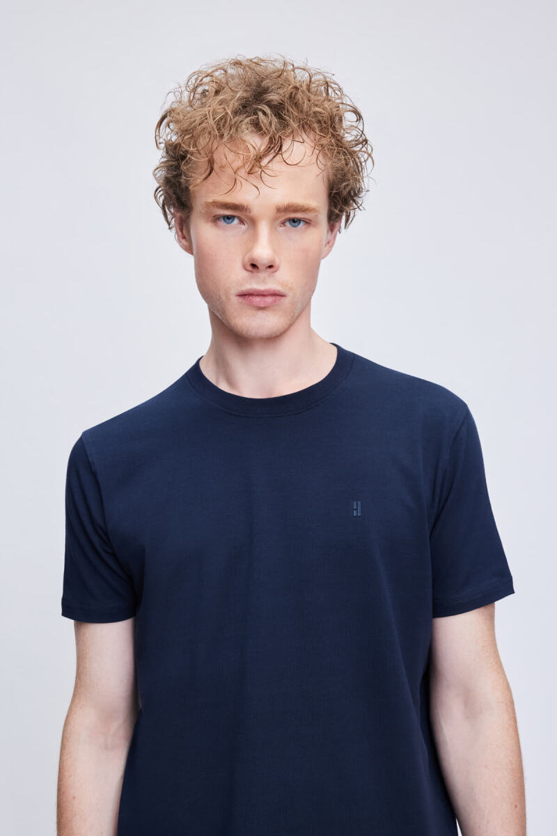 Lacivert Regular Fit Bisiklet Yaka Pamuklu Tişört - HTML (1)