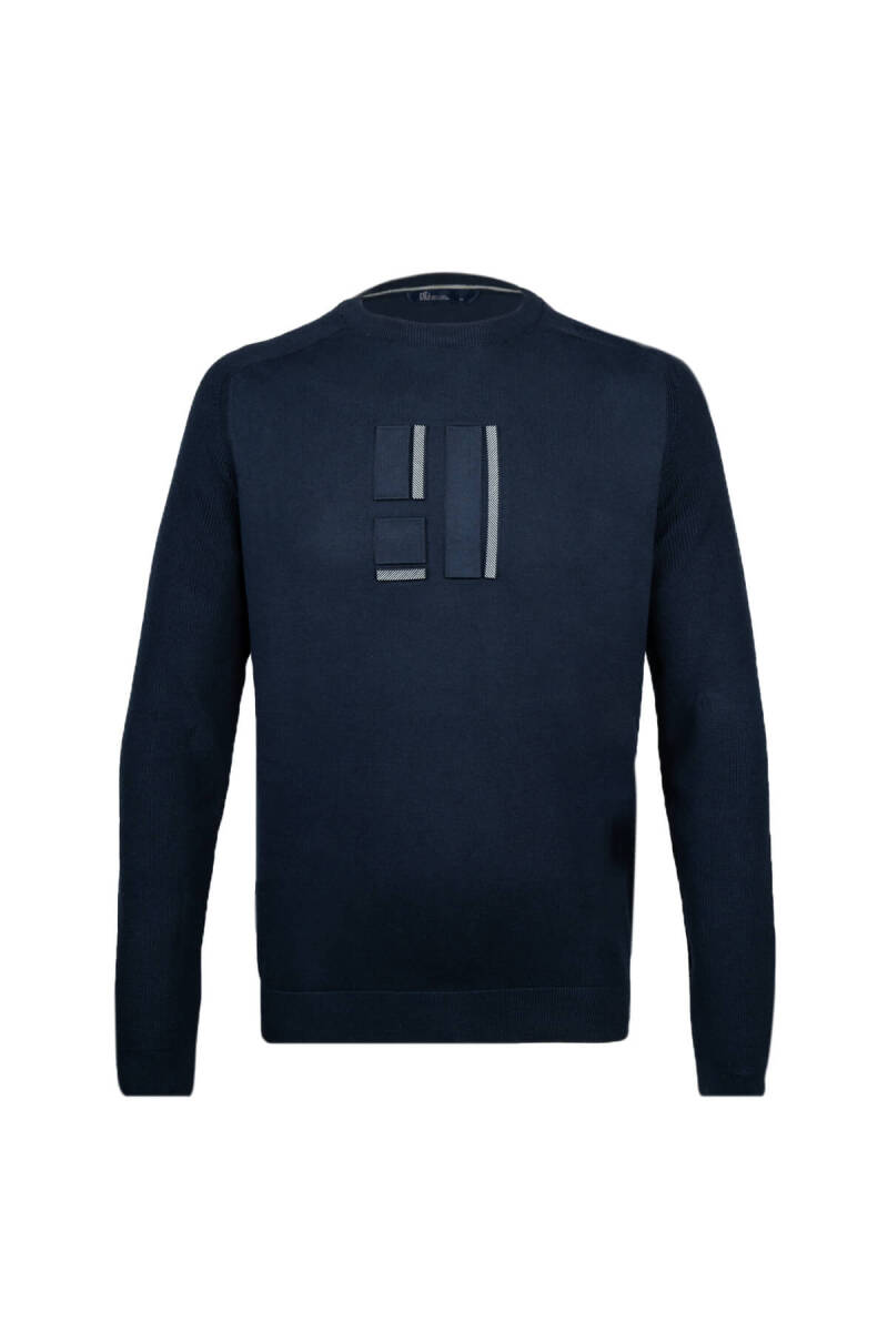 Lacivert Regular Fit Bisiklet Yaka Pamuklu Triko Kazak - HTML