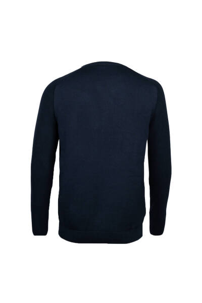 Lacivert Regular Fit Bisiklet Yaka Pamuklu Triko Kazak - 2