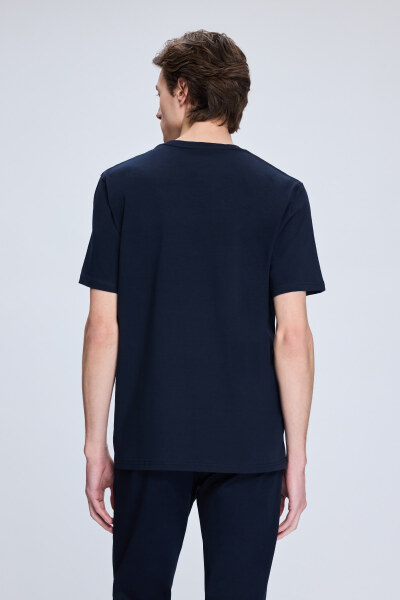 Lacivert Regular Fit Bisiklet Yaka Pamuklu Tişört - 5