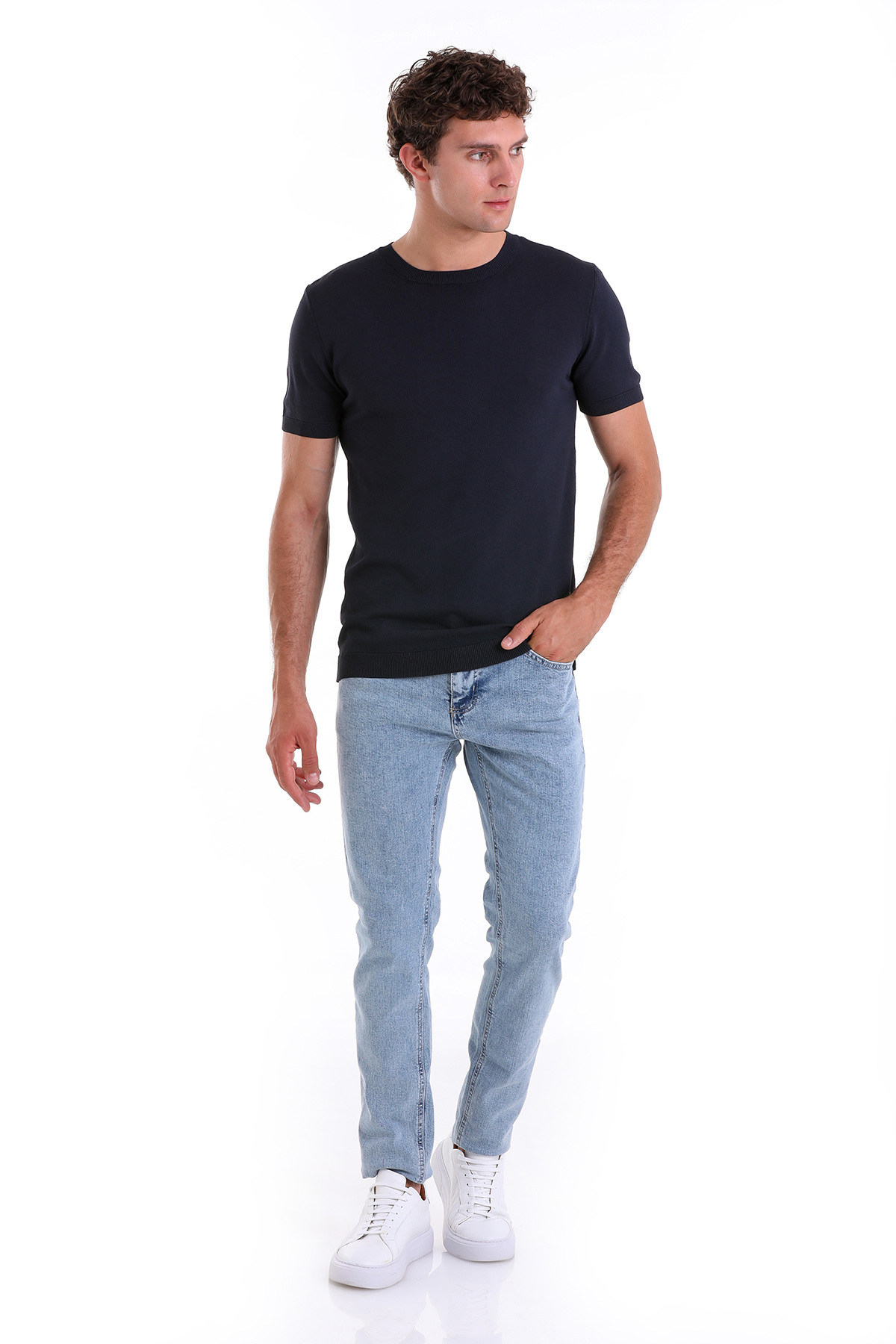 Lacivert Regular Fit Bisiklet Yaka Rayon Tişört - 2