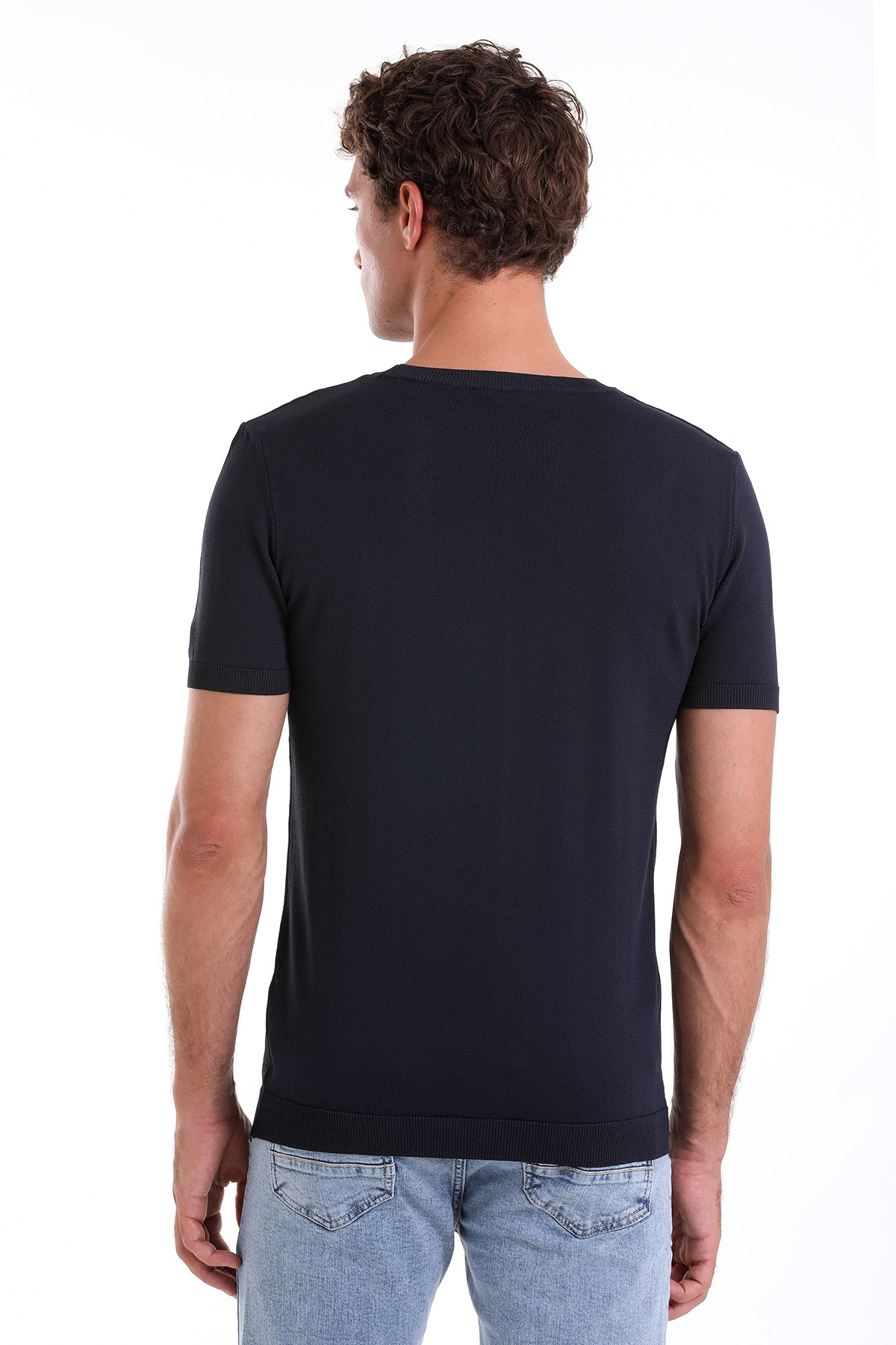 Lacivert Regular Fit Bisiklet Yaka Rayon Tişört - 4