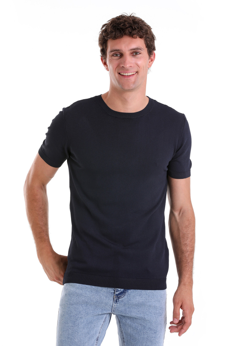 Lacivert Regular Fit Bisiklet Yaka Rayon Tişört