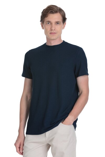Lacivert Regular Fit Bisiklet Yaka Tişört 