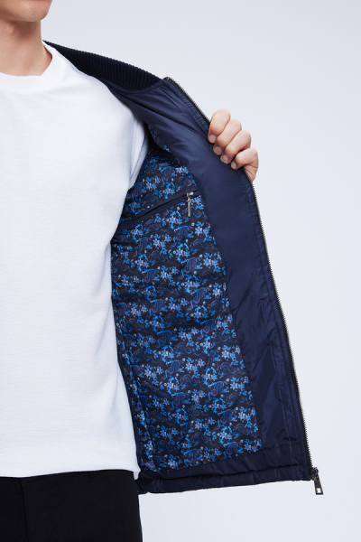 Lacivert Regular Fit Bomber Yaka Kapitone Mont - 4