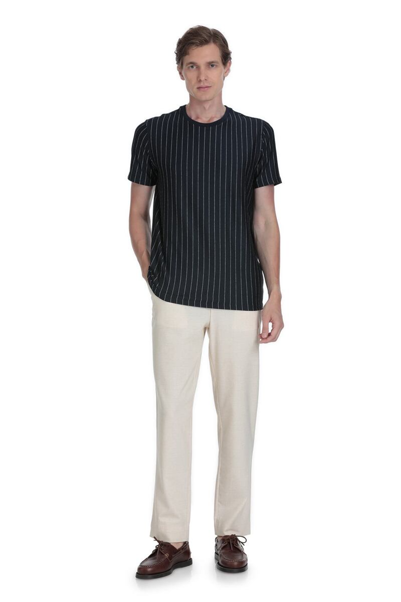 Lacivert Regular Fit Çizgili Bisiklet Yaka Tişört - Saykı (1)