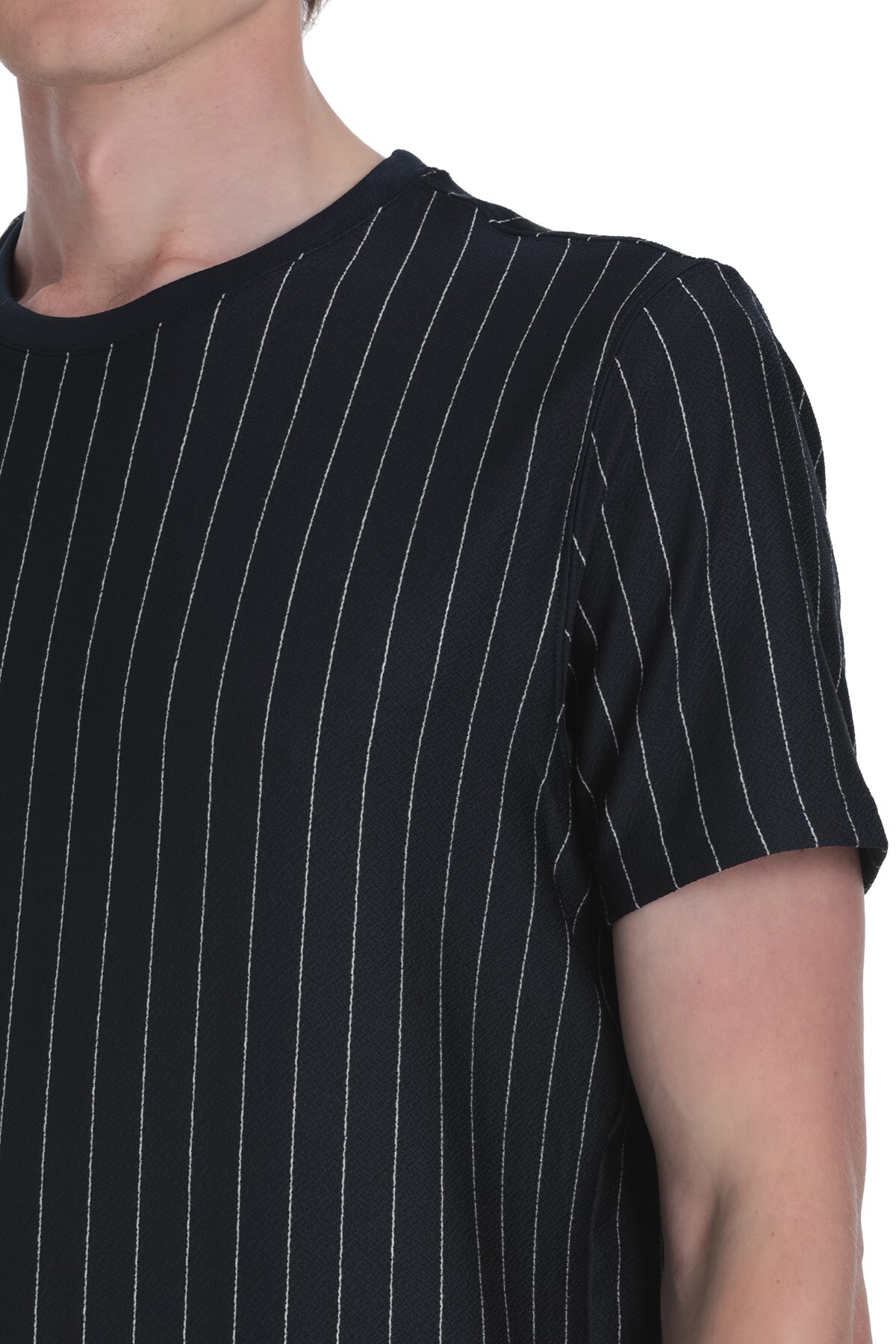 Lacivert Regular Fit Çizgili Bisiklet Yaka Tişört - 4