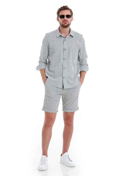 Lacivert Regular Fit Çizgili Yandan Cepli Şort - 2