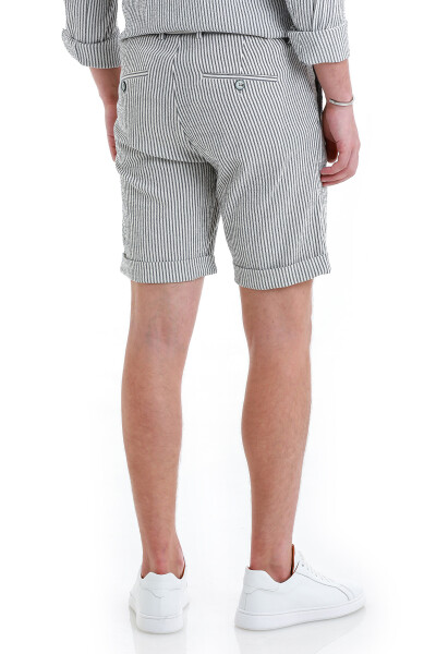 Lacivert Regular Fit Çizgili Yandan Cepli Şort - 6