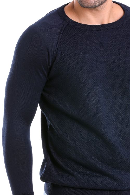 Lacivert Regular Fit Bisiklet Yaka Yünlü Triko Kazak - Hatemoğlu (1)