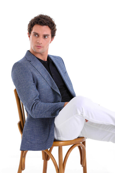 Lacivert Regular Fit Mono Yaka 4 Drop Klasik Ceket - 5