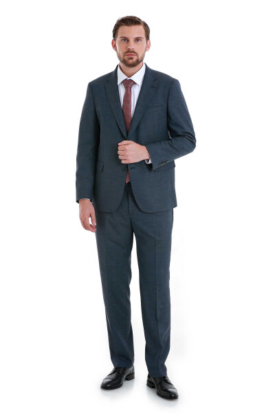 Lacivert Regular Fit Mono Yaka 4 Drop Klasik Takım Elbise - 1