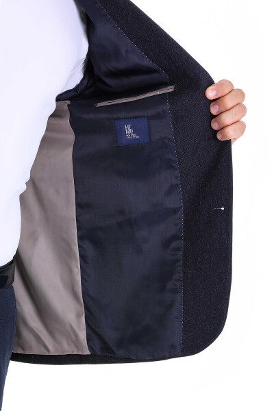 Lacivert Regular Fit Desenli Mono Yaka 4 Drop Klasik Ceket - 6