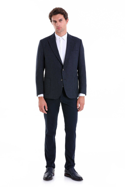 Lacivert Regular Fit Desenli Mono Yaka 4 Drop Klasik Ceket - 8