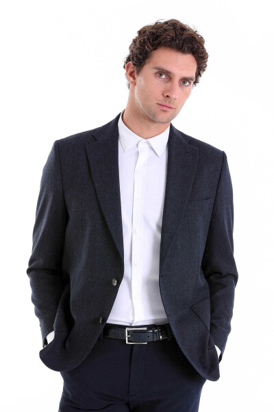 Lacivert Regular Fit Desenli Mono Yaka 4 Drop Klasik Ceket - 10