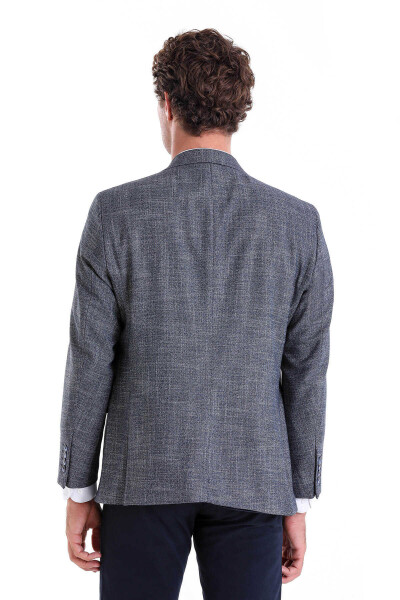 Lacivert Regular Fit Desenli Mono Yaka Klasik Ceket - 13