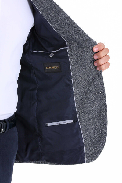 Lacivert Regular Fit Desenli Mono Yaka Klasik Ceket - 12