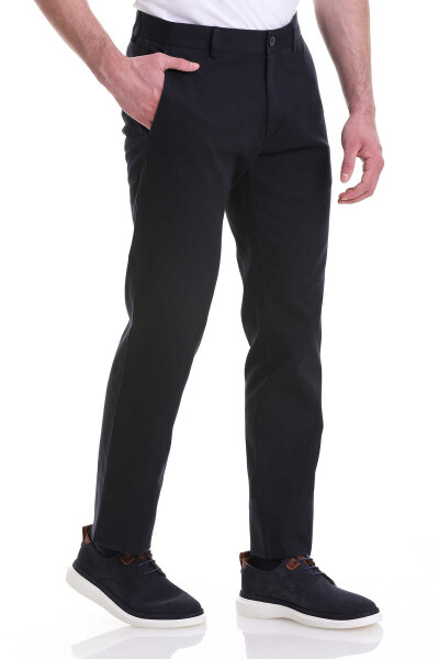 Lacivert Regular Fit Pamuklu Yandan Cepli Basic Kanvas Pantolon - 2