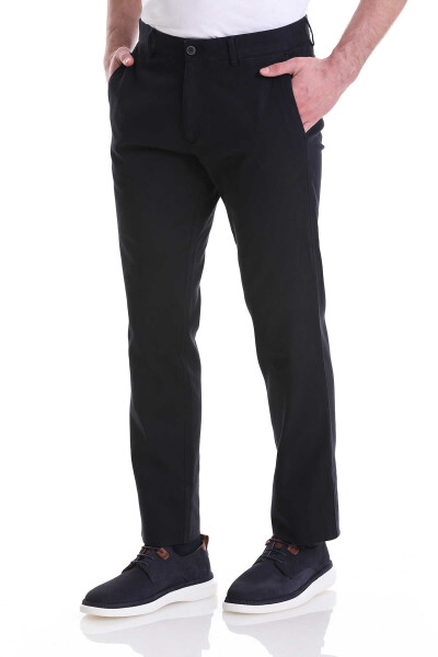 Lacivert Regular Fit Pamuklu Yandan Cepli Basic Kanvas Pantolon - 3