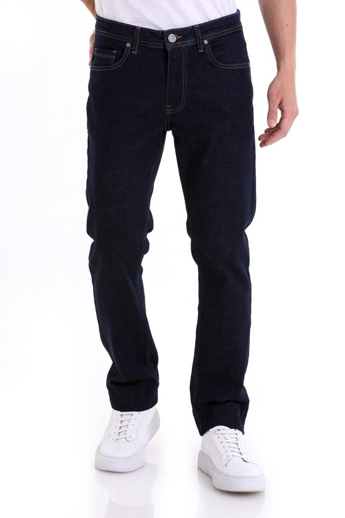 Hatem Saykı - Lacivert Regular Fit Düz 5 Cep Pamuklu Yüksek Bel Kot Pantolon