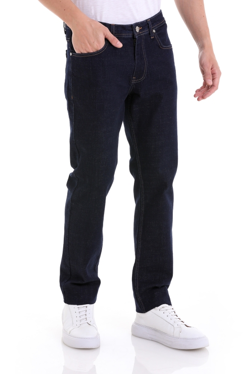 Lacivert Regular Fit Düz 5 Cep Pamuklu Yüksek Bel Kot Pantolon - Thumbnail (2)