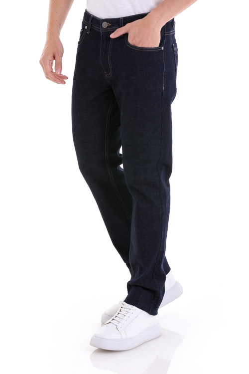 Lacivert Regular Fit Düz 5 Cep Pamuklu Yüksek Bel Kot Pantolon - Thumbnail (3)