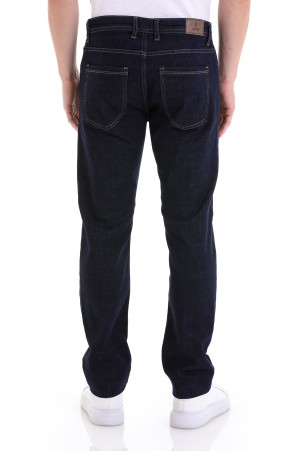 Lacivert Regular Fit Düz 5 Cep Pamuklu Yüksek Bel Kot Pantolon - Thumbnail