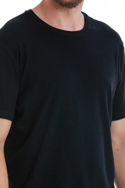 Lacivert Regular Fit Bisiklet Yaka Keten Tişört - 5