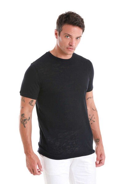 Lacivert Regular Fit Bisiklet Yaka Pamuklu Tişört - 3