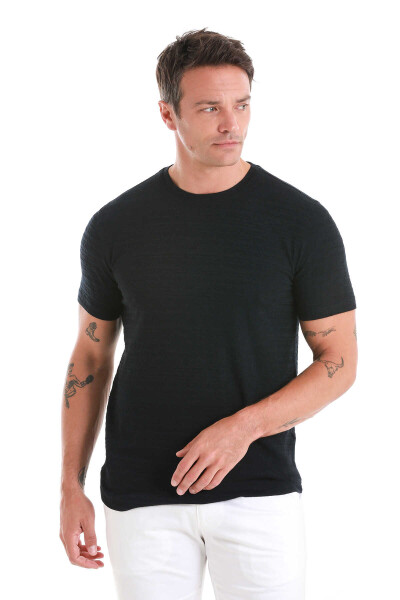 Lacivert Regular Fit Bisiklet Yaka Tişört - 4