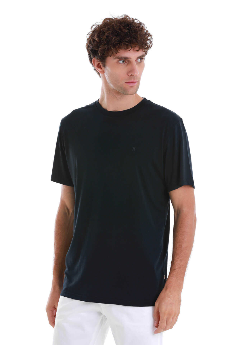 Lacivert Regular Fit Bisiklet Yaka Tişört - Hatem Saykı (1)