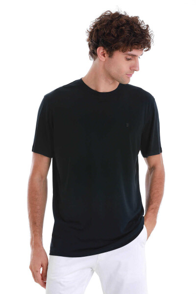 Lacivert Regular Fit Bisiklet Yaka Tişört - 4