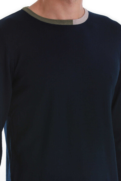 Lacivert Regular Fit Bisiklet Yaka Yünlü Triko Kazak - 5