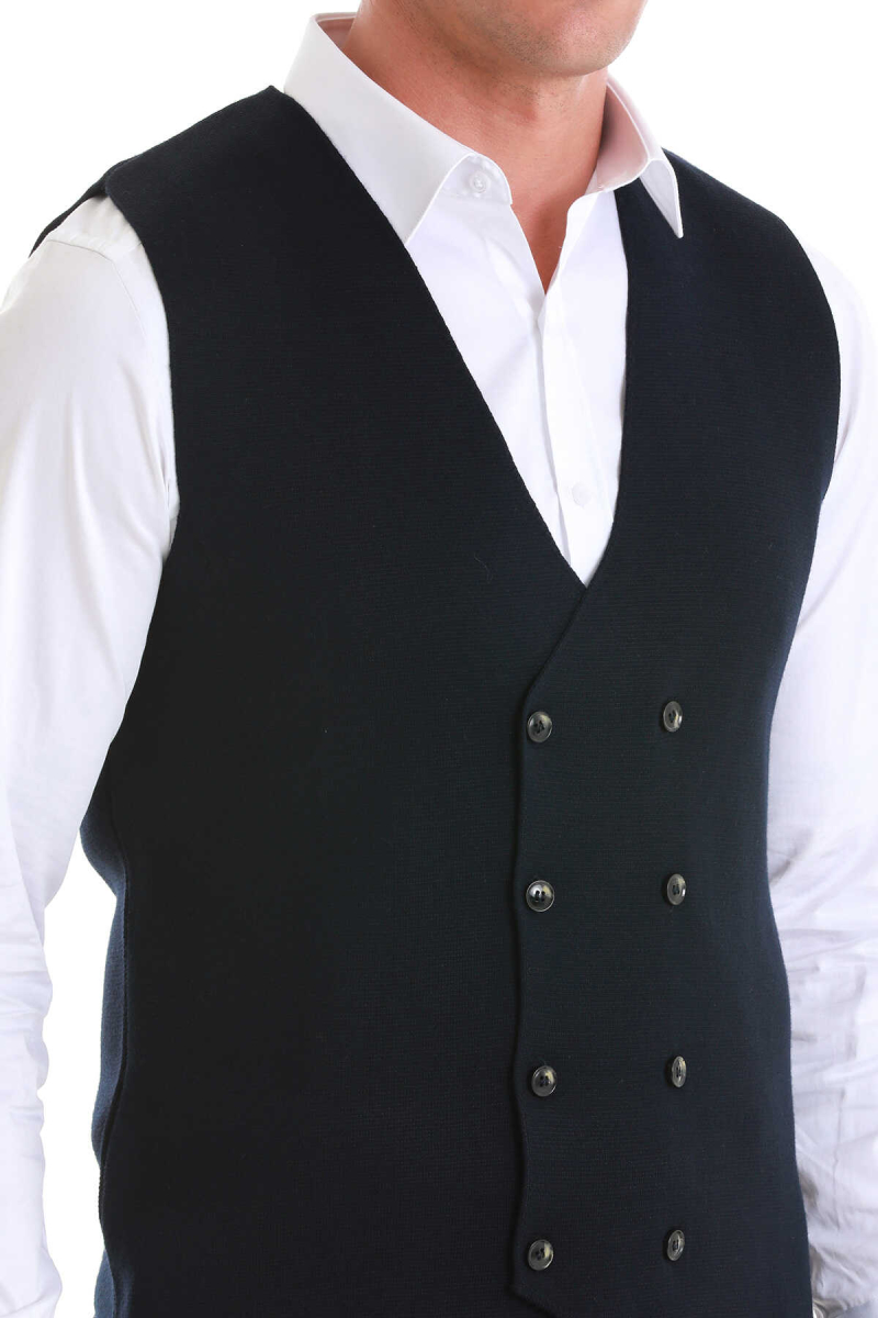 Lacivert Regular Fit Kruvaze Triko Yelek - Hatemoğlu (1)