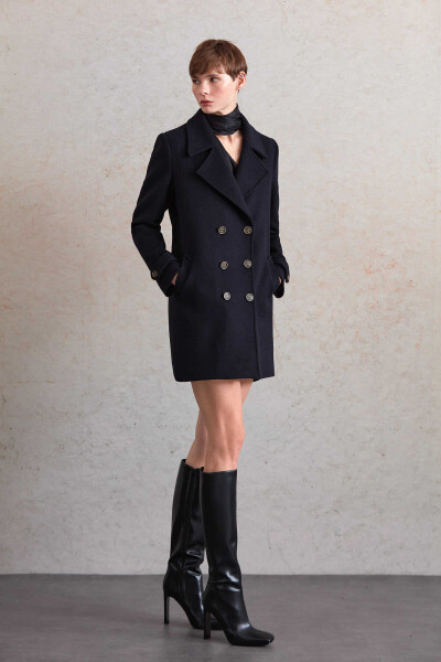 Saykı Woman Lacivert Regular Fit Kruvaze Yün Daisy Kaban 