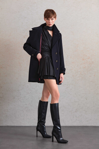 Saykı Woman Lacivert Regular Fit Kruvaze Yün Daisy Kaban - 3