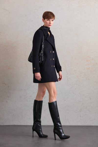 Saykı Woman Lacivert Regular Fit Kruvaze Yün Daisy Kaban - 4