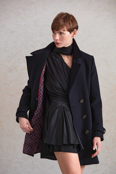 Saykı Woman Lacivert Regular Fit Kruvaze Yün Daisy Kaban - 5