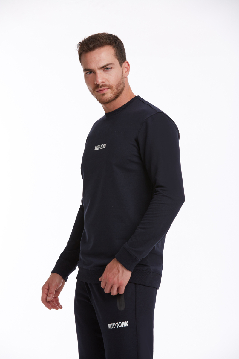 Lacivert Regular Fit Pamuklu Bisiklet Yaka Sweatshirt - HTML (1)