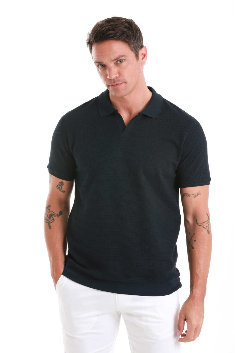Lacivert Regular Fit Polo Yaka Pamuklu Tişört - Hatem Saykı